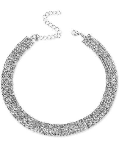INC International Concepts Silver-tone Rhinestone Wide Choker Necklace, 13" + 3" Extender, Created For Macy's - Metallic