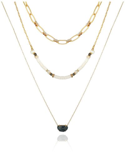 Tahari White Shell And Link Layered Necklace - Metallic