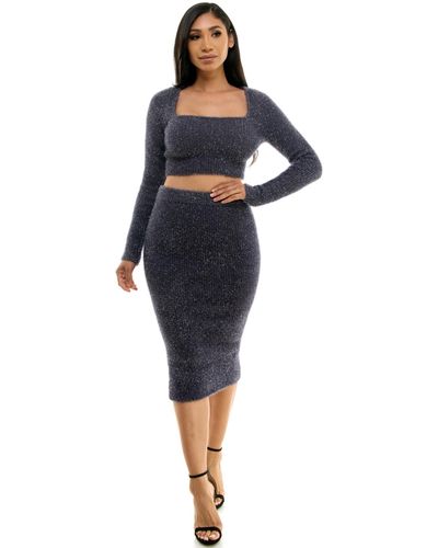 Bebe Lurex Eyelash Sweater Set 2piece Dress - Blue