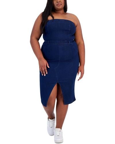 Derek Heart Trendy Plus Size Strapless Denim Bodycon Dress - Blue