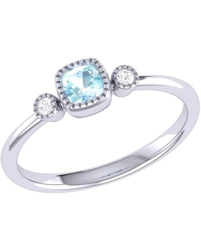 LuvMyJewelry Cushion Aquamarine Gemstone Round Natural Diamond 14k Gold Birthstone Ring - Blue