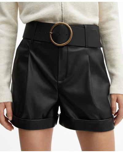 Mango Leather Effect Belt Shorts - Black