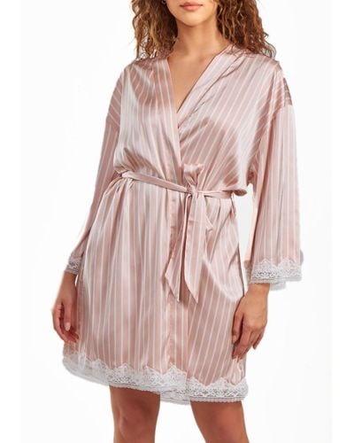 iCollection Brillow Satin Striped Robe - Pink