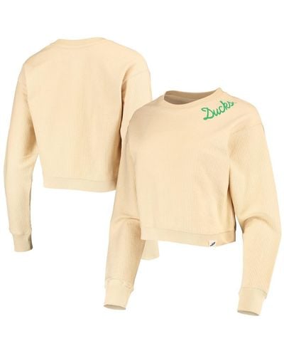 League Collegiate Wear Oregon Ducks Corded Timber Cropped Pullover Sweatshirt - Natural
