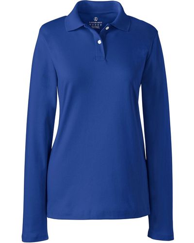 Lands' End School Uniform Long Sleeve Feminine Fit Interlock Polo Shirt - Blue