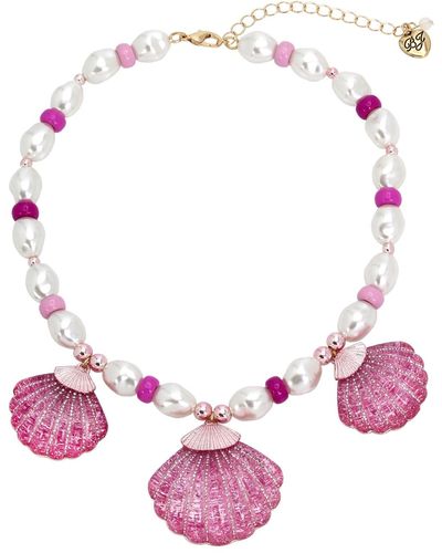 Betsey Johnson Faux Stone Seashell Bib Necklace - Pink