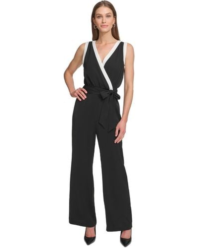 DKNY V-neck Sleeveless Tie-waist Jumpsuit - Black