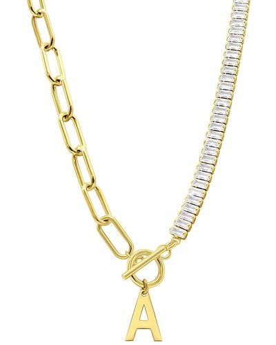 Adornia 14k Gold-plated Half Crystal And Half Paperclip Initial toggle Necklace - Metallic