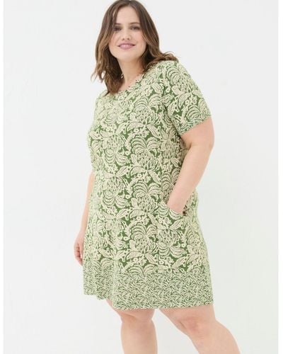 FatFace Plus Size Simone Damask Floral Jersey Dress - Green