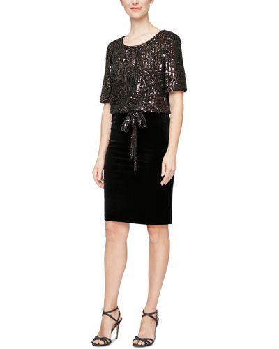 Alex Evenings Sequin-top Velvet-skirt Dress - Black
