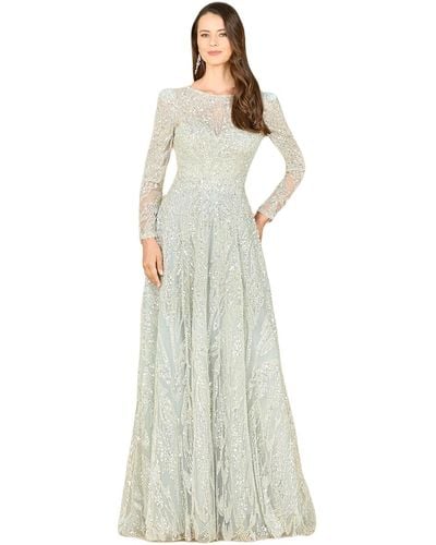 Lara Long Sleeve Beaded Lace Gown - White