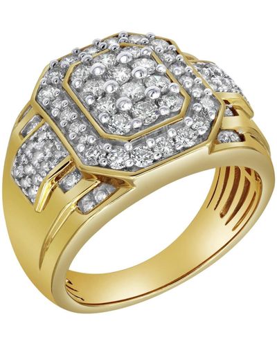 LuvMyJewelry Hexonic Premium Natural Certified Diamond 1.50 Cttw Round Cut 14k Gold Statement Ring - Metallic