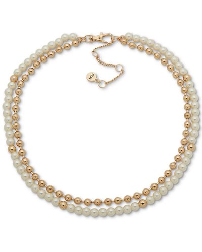 DKNY Gold-tone Bead & Imitation Pearl Layered Collar Necklace - Metallic
