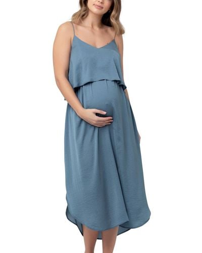 Ripe Maternity Maternity Nursing Slip Satin Dress - Blue