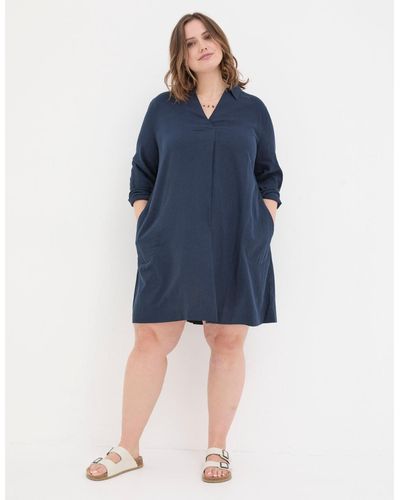 FatFace Plus Size Mina Linen Blend Tunic Dress - Blue
