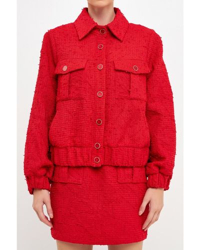 Endless Rose Double Pocket Tweed Jacket - Red