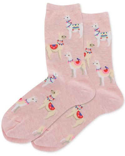Hot Sox Alpacas Printed Knit Crew Socks - Pink