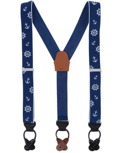 Trafalgar Ahoy Nautical Themed Elastic Button End Suspenders - Blue