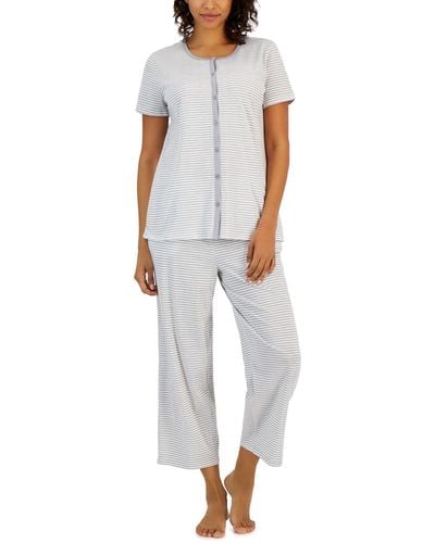 Charter Club 2-pc. Cotton Striped Cropped Pajamas Set - White