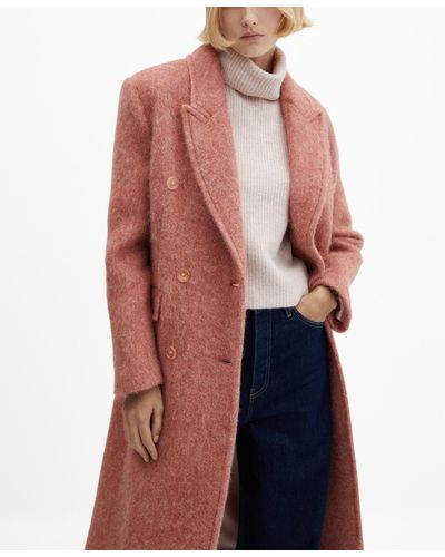 Mango Double-breasted Wool Coat - Pink
