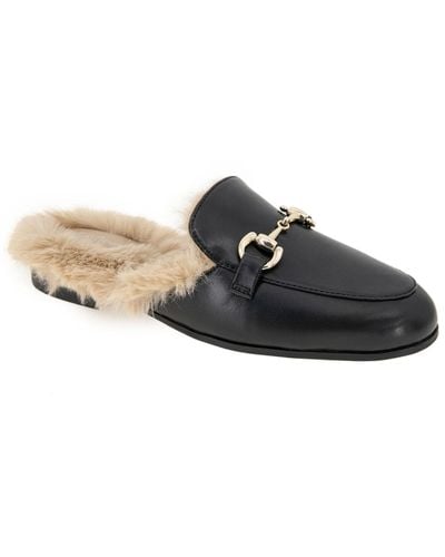 BCBGeneration Zorie Tailored Faux-fur Slip-on Loafer Mules - Black