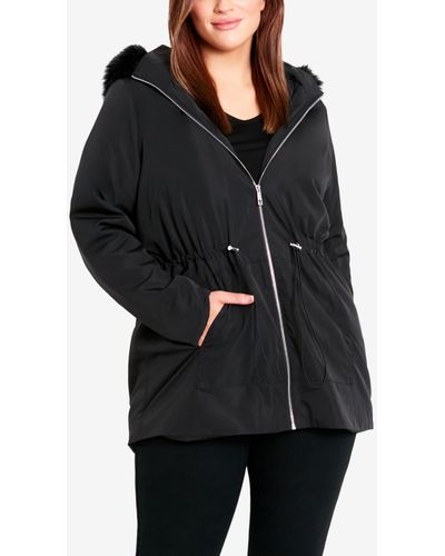 Avenue Plus Size Faux Fur Lightweight Coat - Black