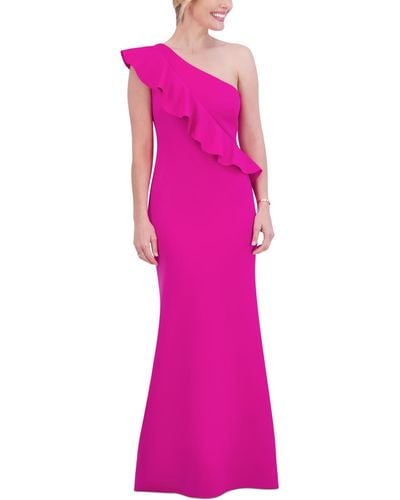 Jessica Howard Ruffled One-shoulder Sheath Gown - Pink