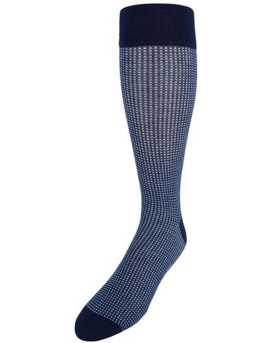 Trafalgar Gerald Box Designed Mercerized Cotton Mid-calf Socks - Blue