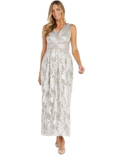 R & M Richards Metallic Jacquard A-line Dress - White