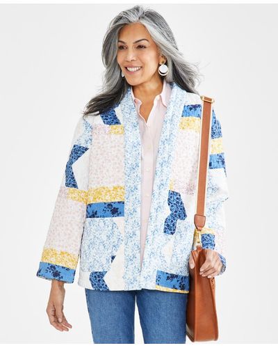 Style & Co. Patchwork Quilted Open-front Jacket - Blue