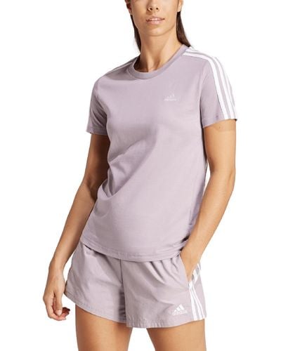 adidas Essentials Cotton 3 Stripe T-shirt - Purple