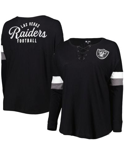 KTZ Las Vegas Raiders Plus Size Athletic Varsity Lace-up V-neck Long Sleeve T-shirt - Black