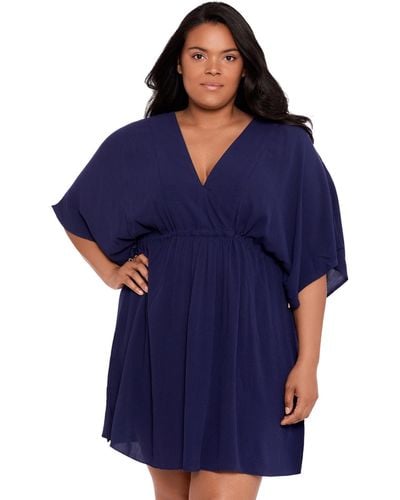 Lauren by Ralph Lauren Plus Size Tunic Swim Cover-up Dress - Blue