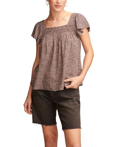 Lucky Brand Smocked Square-neck Flutter-sleeve Top - Multicolor