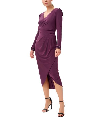 Adrianna Papell Jersey Long-sleeve Wrap Midi Dress - Purple