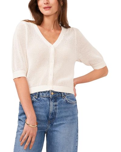 Vince Camuto Open-knit Puff-sleeve Cardigan Sweater - White