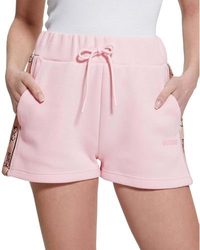 Guess Britney High Rise Logo Stripe Drawstring Shorts - Pink