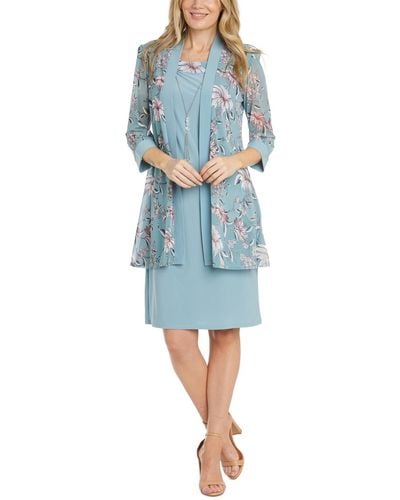 R & M Richards Two-piece Ity Floral-print Jacket Dress - Blue