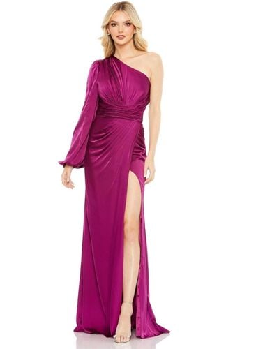 Mac Duggal Ieena Asymmetrical One Shoulder Single Long Sleeve Gown - Purple