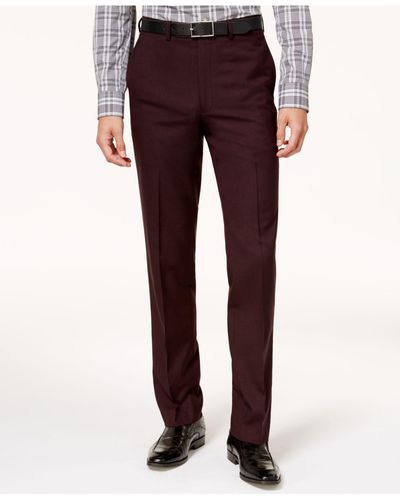 Calvin Klein Men's Slim-fit Stretch Solid Wine Dress Pants - Red