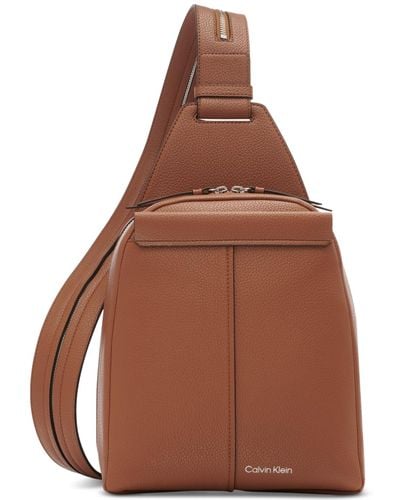 Calvin Klein Millie Convertible Leather Sling Bag - Brown