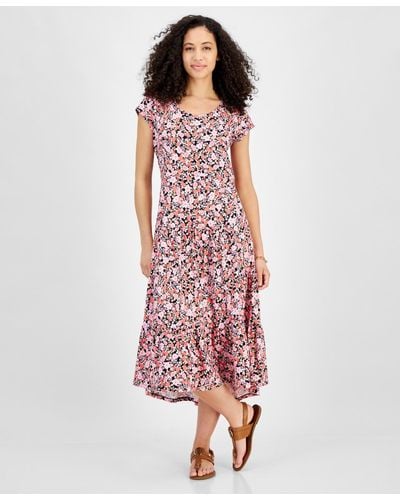 Tommy Hilfiger Floral Print Short-sleeve Tiered Midi Dress