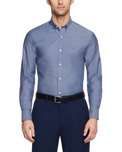 Tommy Hilfiger Flex Slim Fit Wrinkle Free Stretch Pinpoint Oxford Dress Shirt - Blue