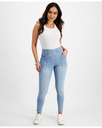 INC International Concepts Petite High-rise Seamed Pull-on Skinny Jeans - Blue