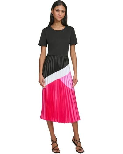 Karl Lagerfeld Short-sleeve Pleated Midi Dress - Pink