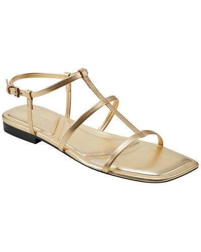 Marc Fisher Marris Square Toe Strappy Flat Sandals - Metallic