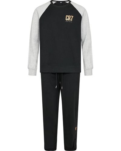 Cr7 Cotton Loungewear Top And Pant Set - Black