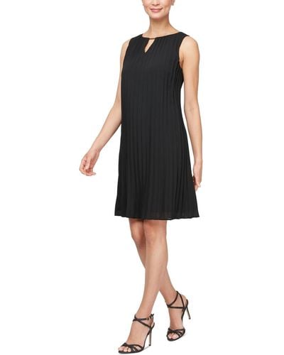 Sl Fashions Pleated Sleeveless Shift Dress - Black