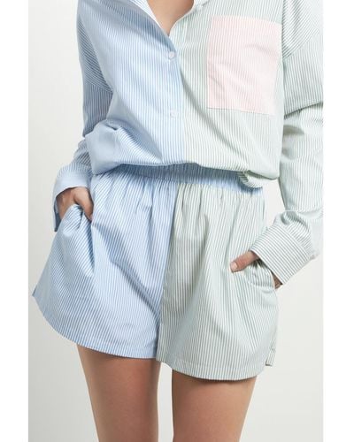 English Factory Striped Color Blocked Shorts - Blue