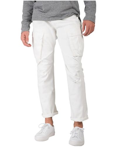 Level 7 Premium White Jeans Slim Straight Distressed Cargo Side Pockets - Gray